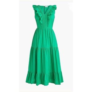 J Crew V-Neck Smocked Midi Dress Size 2 Green